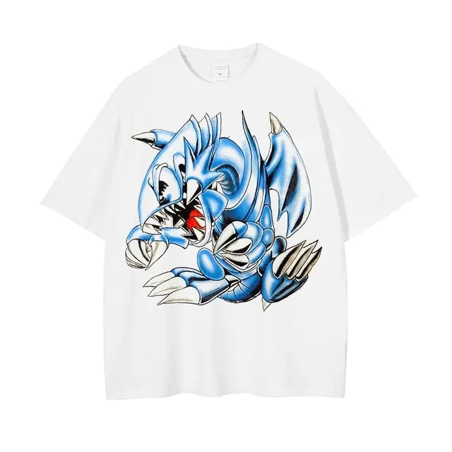 Vintage Washed Tshirts for Men Digital Printing Anime Graphic.