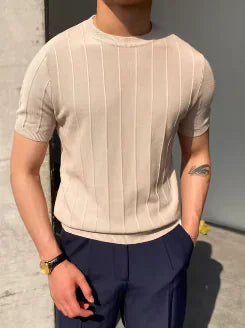 Knit T Shirt Men's Summer Round Neck T Shirt.