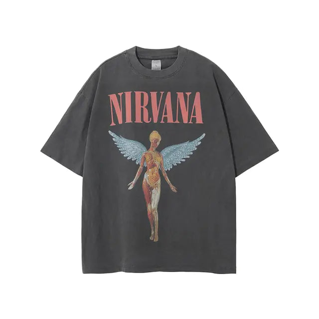 Vintage Angel Print Grunge Oversized Tshirts Men.