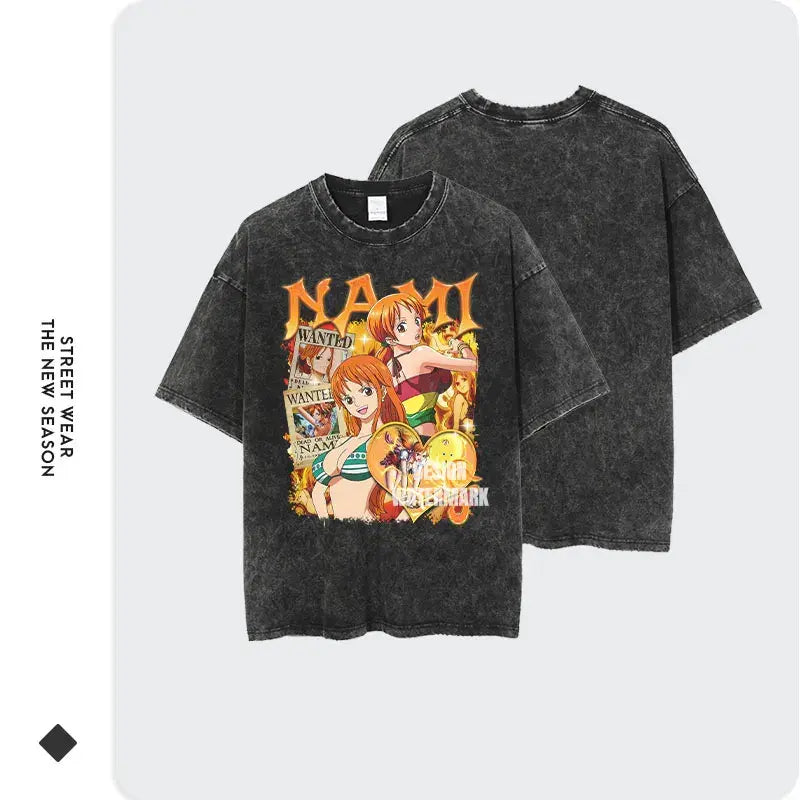 One Piece Anime Oversized Tee - Vintage Manga Characters