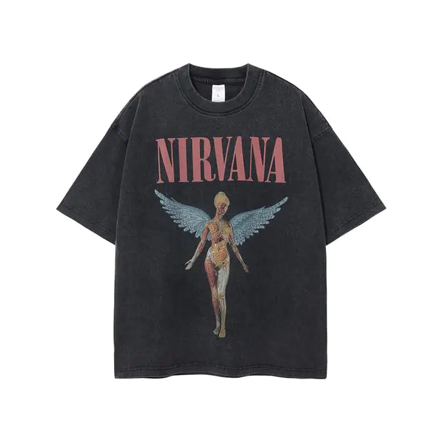 Vintage Angel Print Grunge Oversized Tshirts Men.