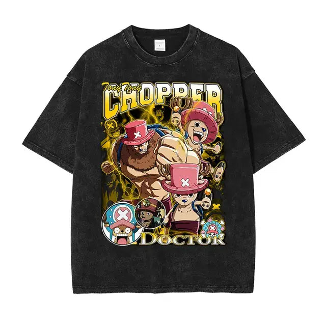 One Piece Anime Oversized Tee - Vintage Manga Characters.