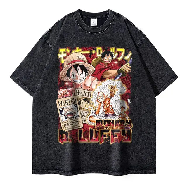 One Piece Anime Oversized Tee - Vintage Manga Characters