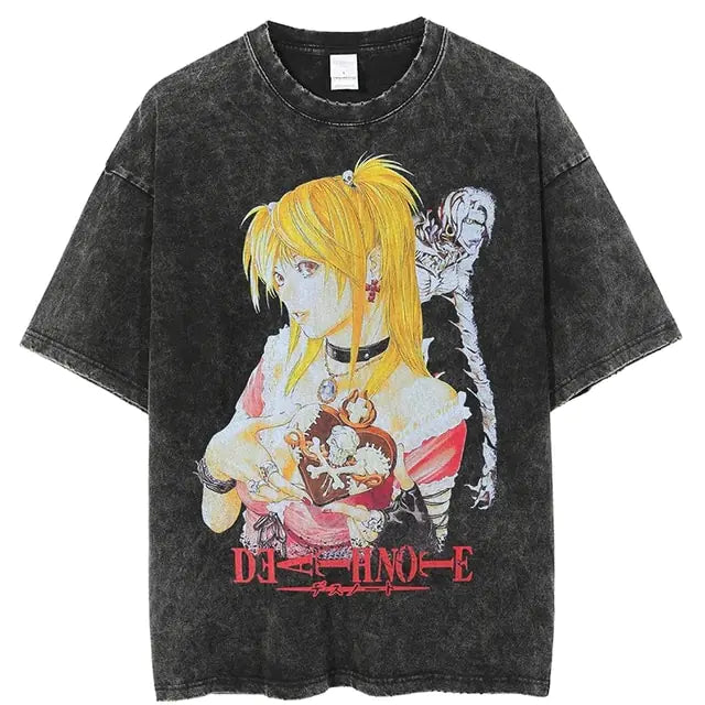 Vintage Washed Tshirts for Men Digital Printing Anime Graphic.