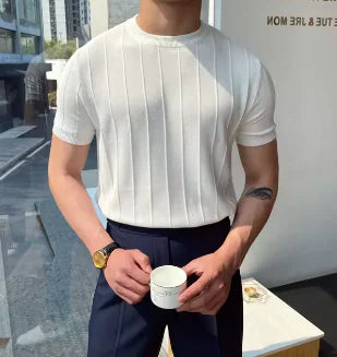 Knit T Shirt Men's Summer Round Neck T Shirt.