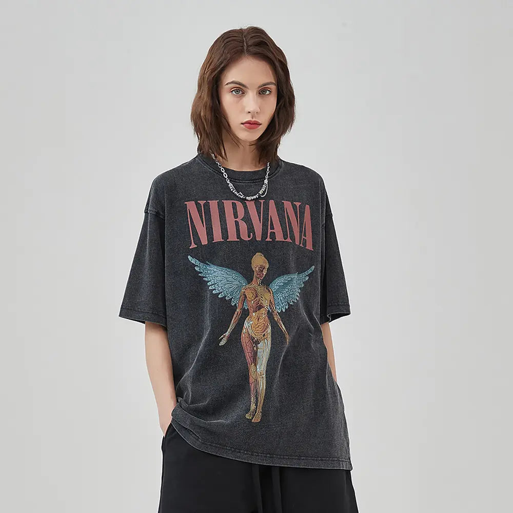 Vintage Angel Print Grunge Oversized Tshirts Men.