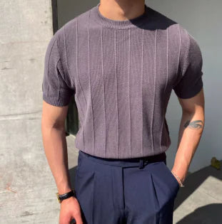 Knit T Shirt Men's Summer Round Neck T Shirt.