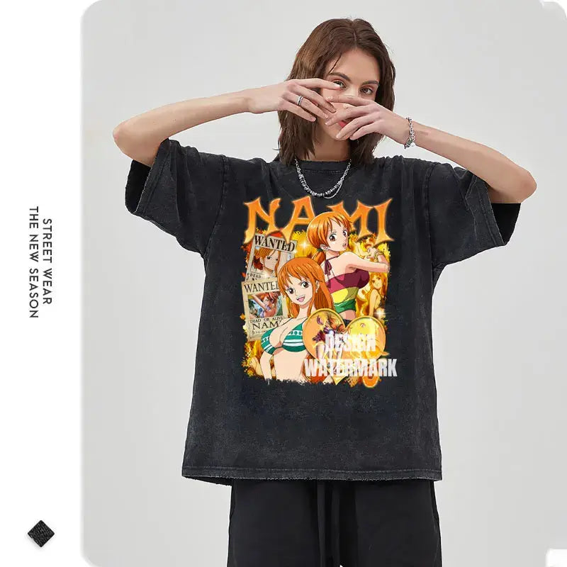 One Piece Anime Oversized Tee - Vintage Manga Characters