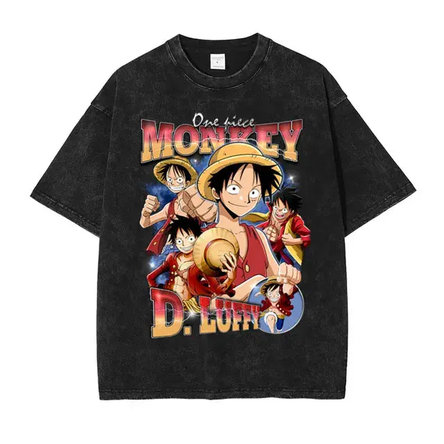 One Piece Anime Oversized Tee - Vintage Manga Characters