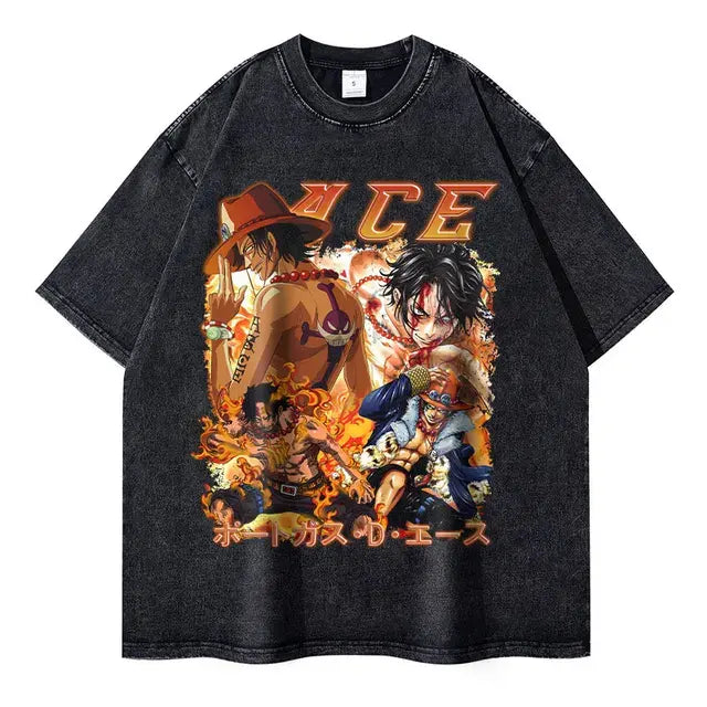 One Piece Anime Oversized Tee - Vintage Manga Characters