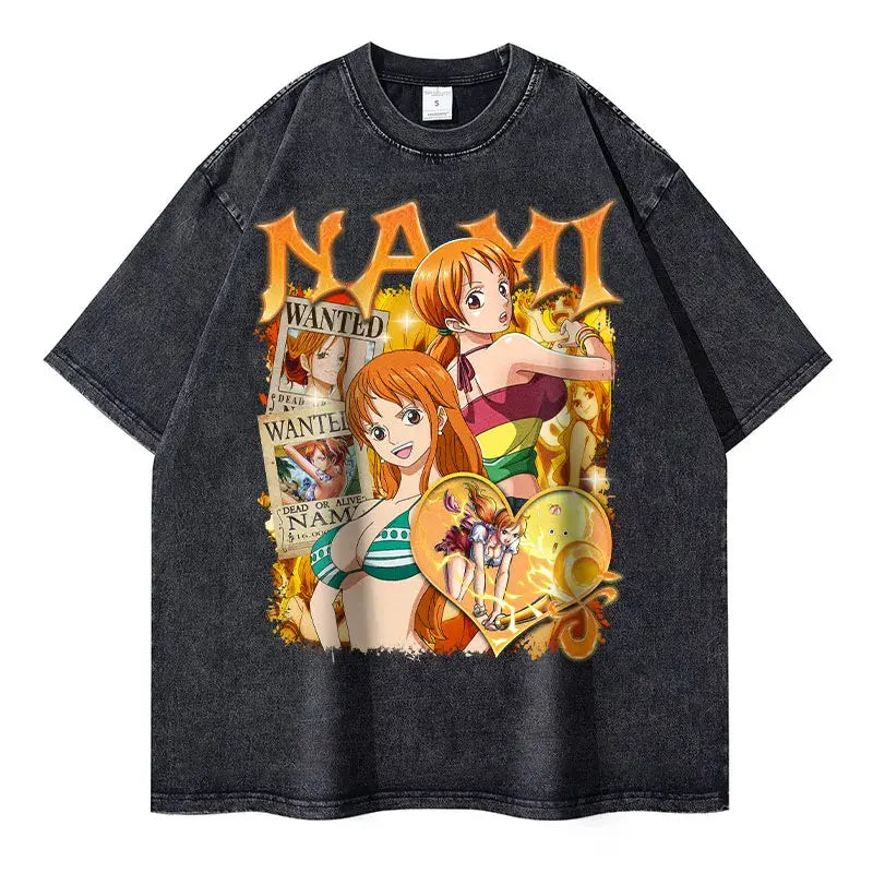 One Piece Anime Oversized Tee - Vintage Manga Characters