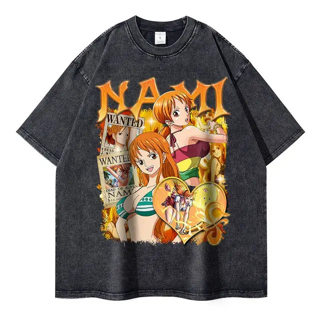 One Piece Anime Oversized Tee - Vintage Manga Characters